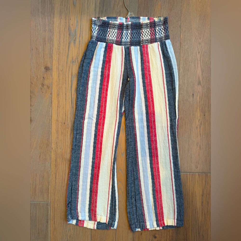 Indigo Rein Women’s Striped Wide Leg Linen Blend Pants Waistband Multicolor Sz S